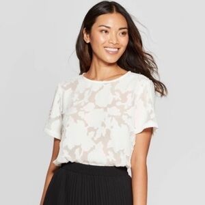 Sheer Mesh White Floral Short Sleeve Top Spring Summer Business A New Day Target